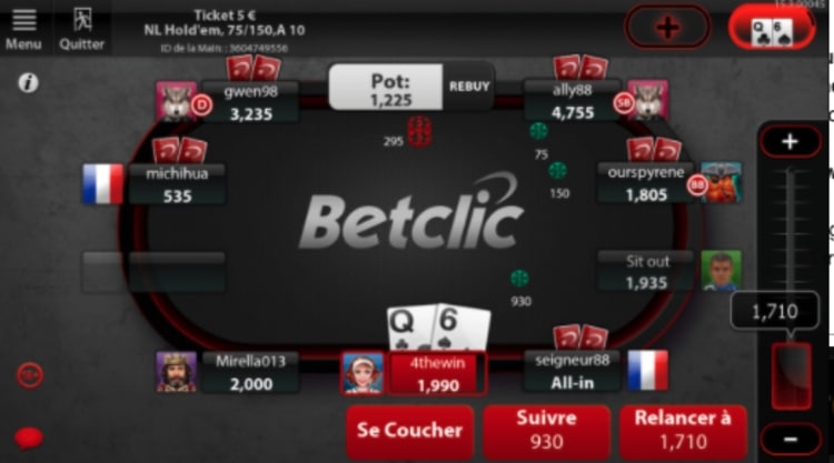 Aperçu de la version mobile Betclic Poker
